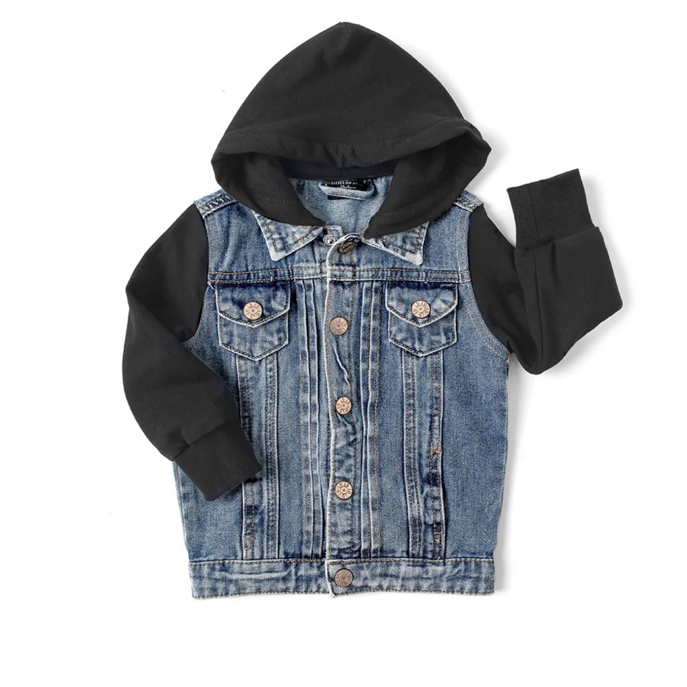 Little bipsy denim hooded jacket size 6 to 12 months